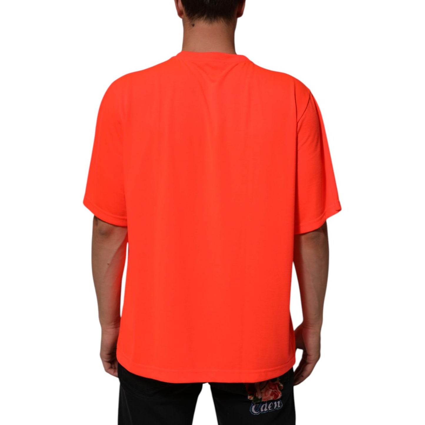 Dolce & Gabbana Neon Orange Polyester Men Crew Neck T-shirt