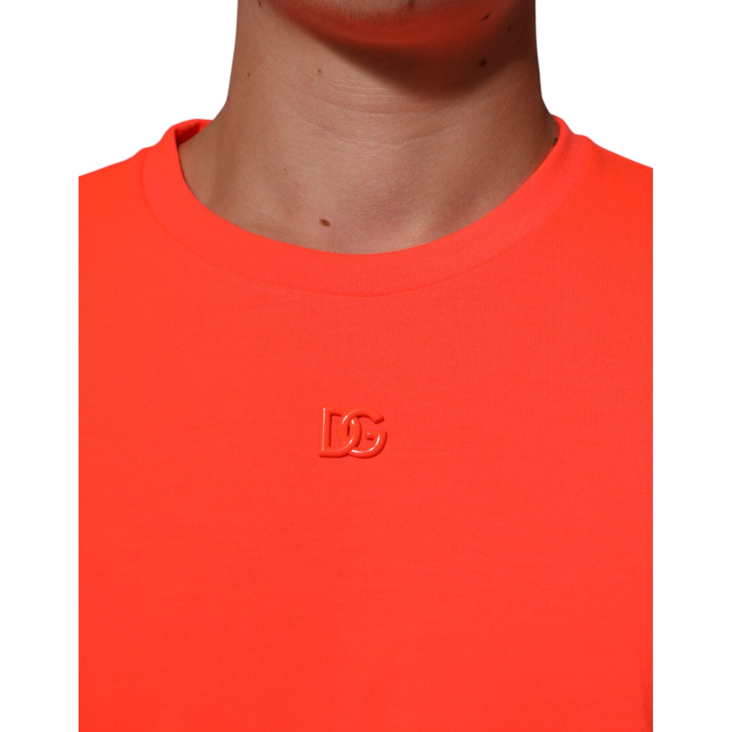 Dolce & Gabbana Neon Orange Polyester Men Crew Neck T-shirt
