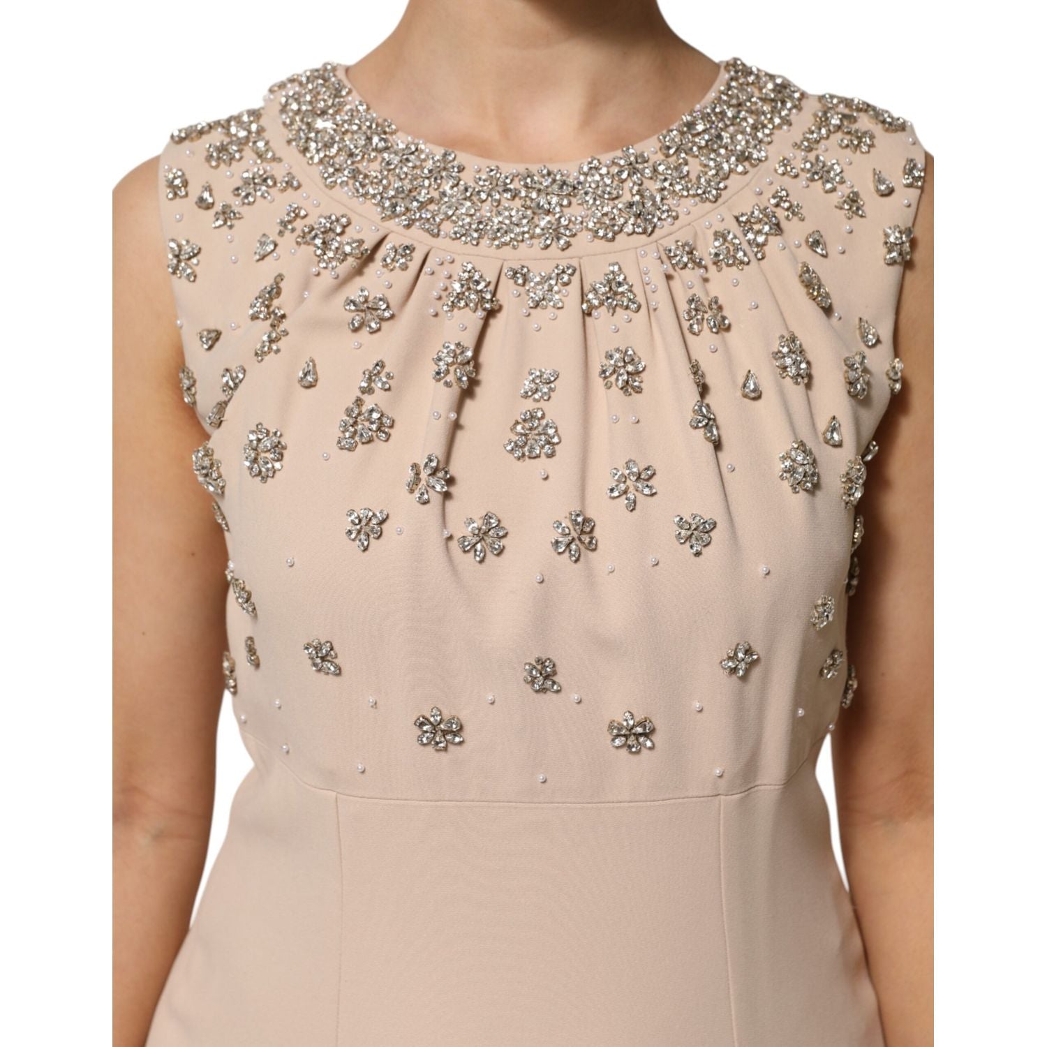 Dolce & Gabbana Nude Ecru Beaded Crystal Embellished Dress