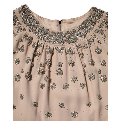 Dolce & Gabbana Nude Ecru Beaded Crystal Embellished Dress