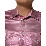 Dolce & Gabbana Pink Cotton Stretch Collared Cropped Jacket with metallic sheen close-up
