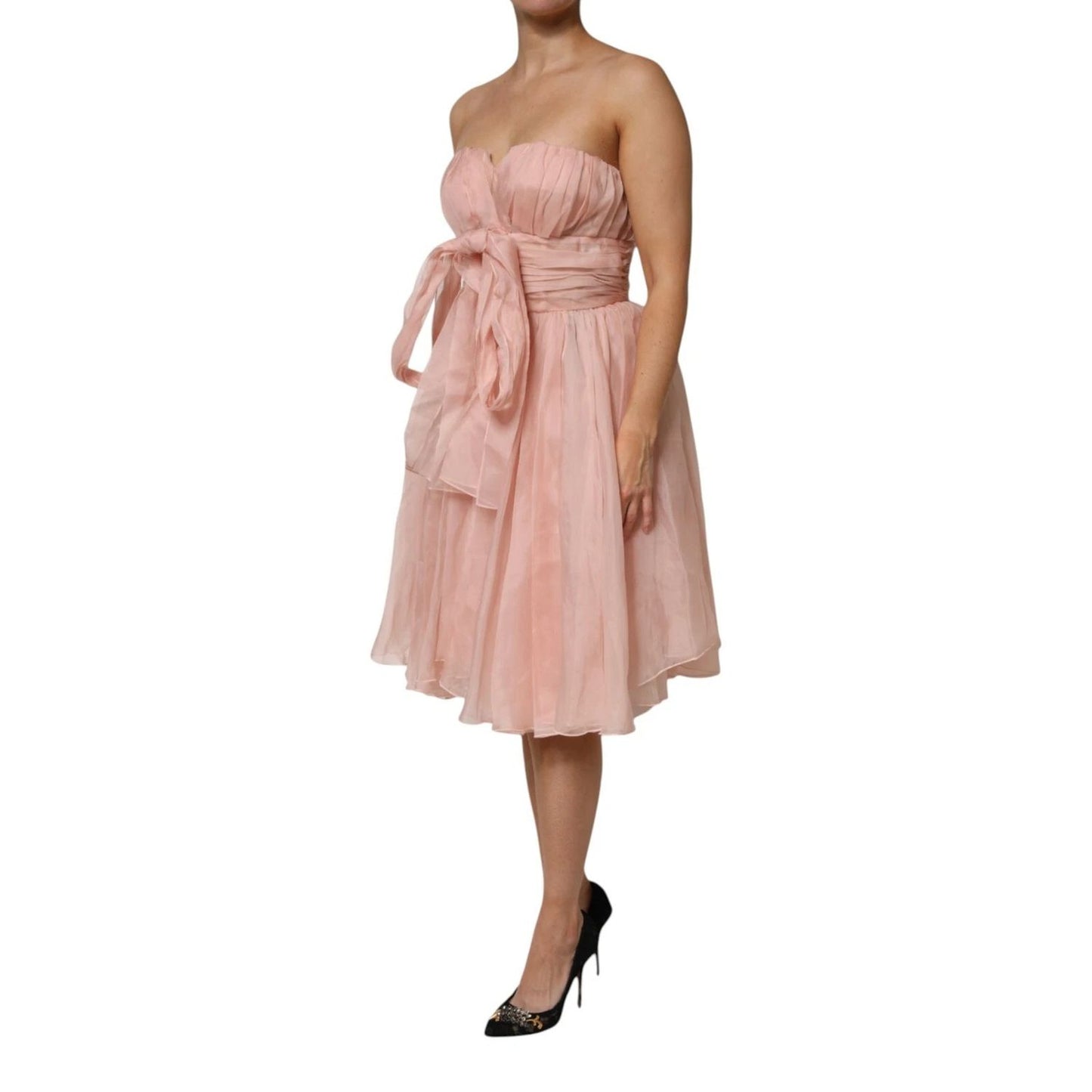 Dolce & Gabbana Pink Silk Chiffon A-line Pleated Midi Dress