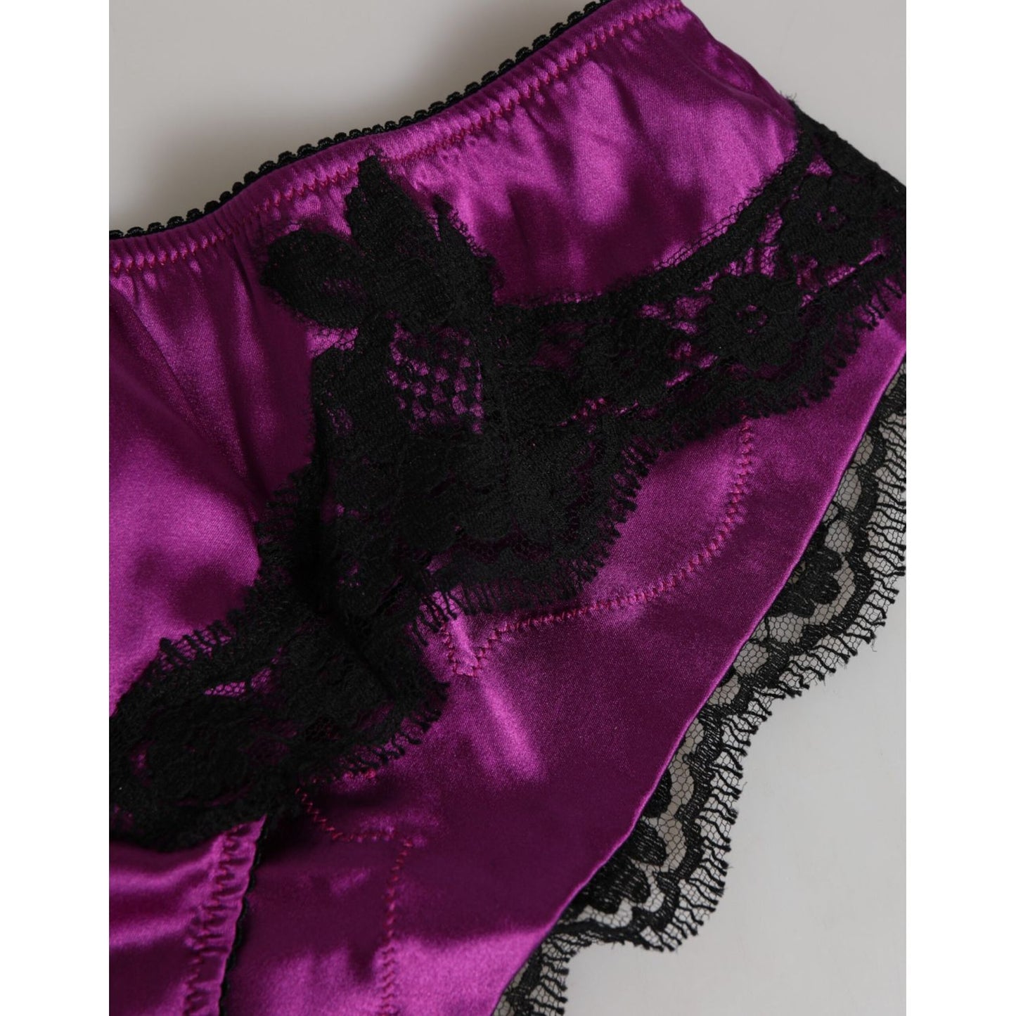 Dolce & Gabbana Purple Silk Satin Floral Lace Panty Brief Underwear