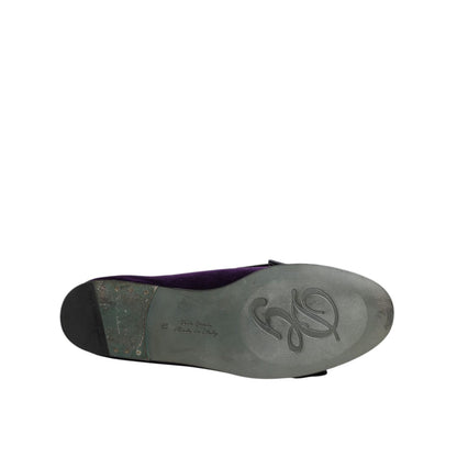 Dolce & Gabbana Purple Suede Cotton Bow Slip On Loafers Shoes