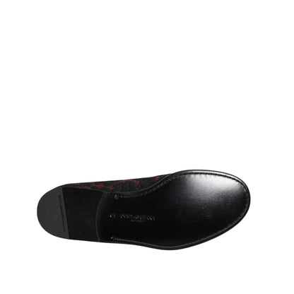 Dolce & Gabbana Red Black Jacquard Slip On Men Loafers Shoes