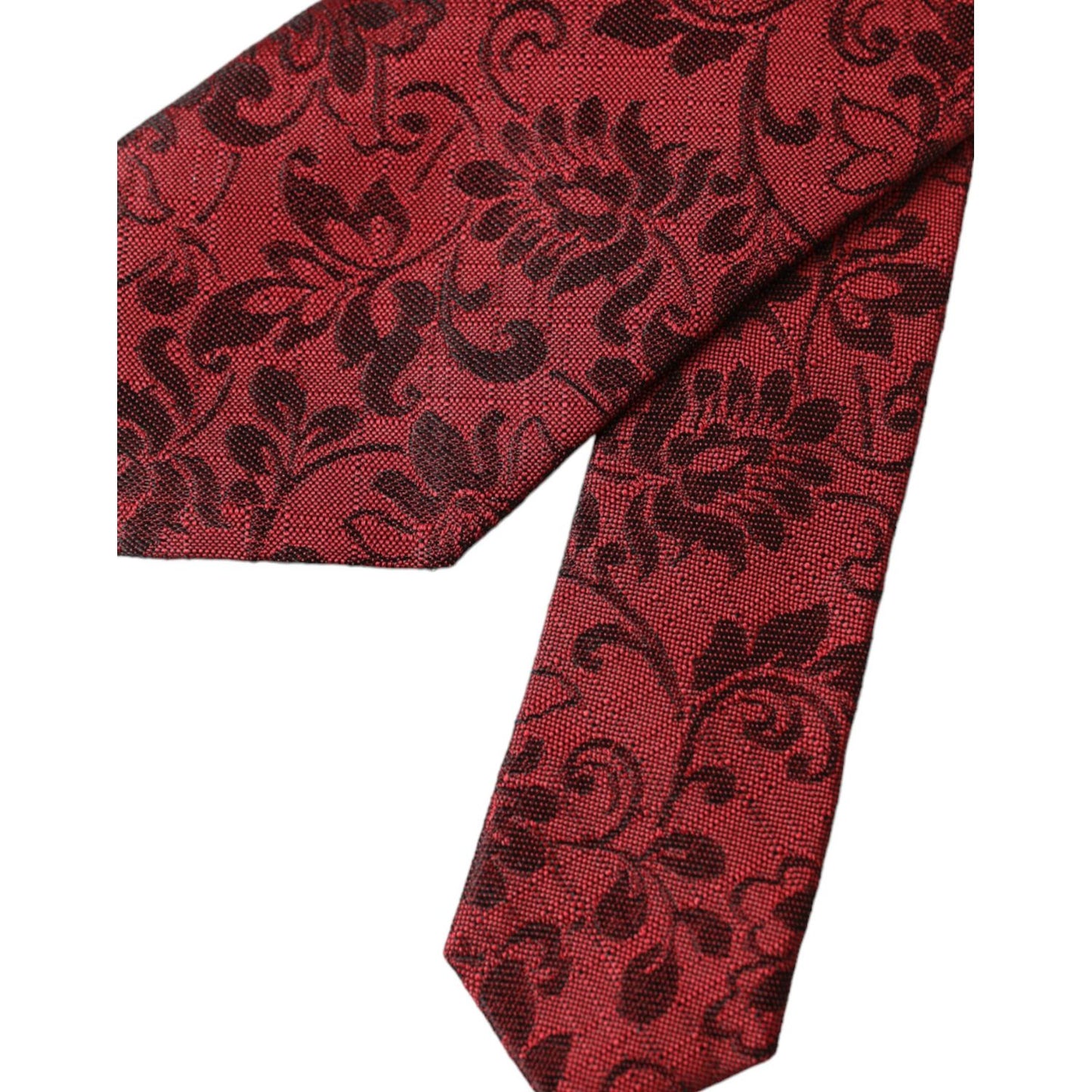 Dolce & Gabbana Red Floral Brocade Silk Adjustable Men Tie, elegant 100% silk tie with floral pattern, made in Italy, 6cm width, luxury fashion.