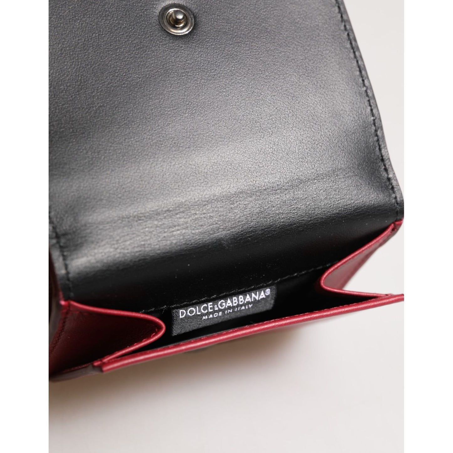Dolce & Gabbana Red Leather Bold Logo Print Trifold Card Holder Wallet interior view
