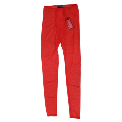 Dolce & Gabbana Red Nylon Logo Lace Leggings Pants Underwear, mid-rise, body-hugging, luxury Italian design.