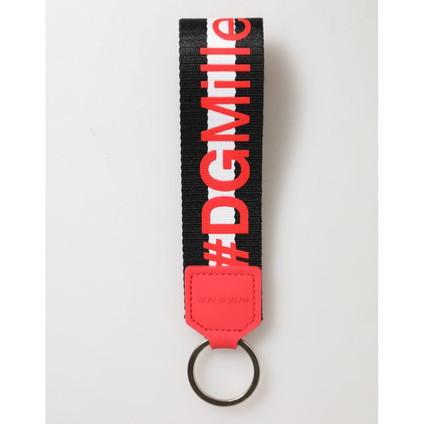 Dolce & Gabbana Red White DG Logo Polyester Brass Holder Keychain Keyring