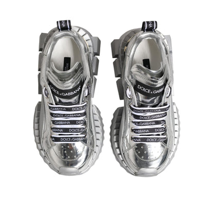 Dolce & Gabbana Silver Leather Super Queen Sneakers Shoes