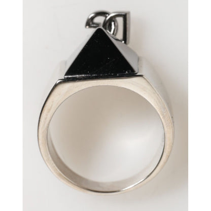 Dolce & Gabbana Silver Tone Pyramid DG Logo Real Brass Ring