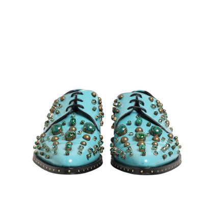 Dolce & Gabbana Turquoise Crystal Embellished Men Derby Shoes