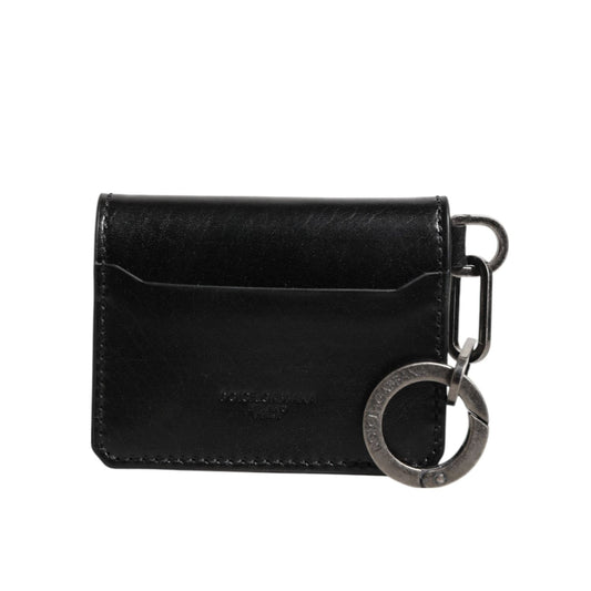 Dolce & Gabbana Wallet Black Leather Logo Embossed Key Chain Card Holder Wallet SMY11293