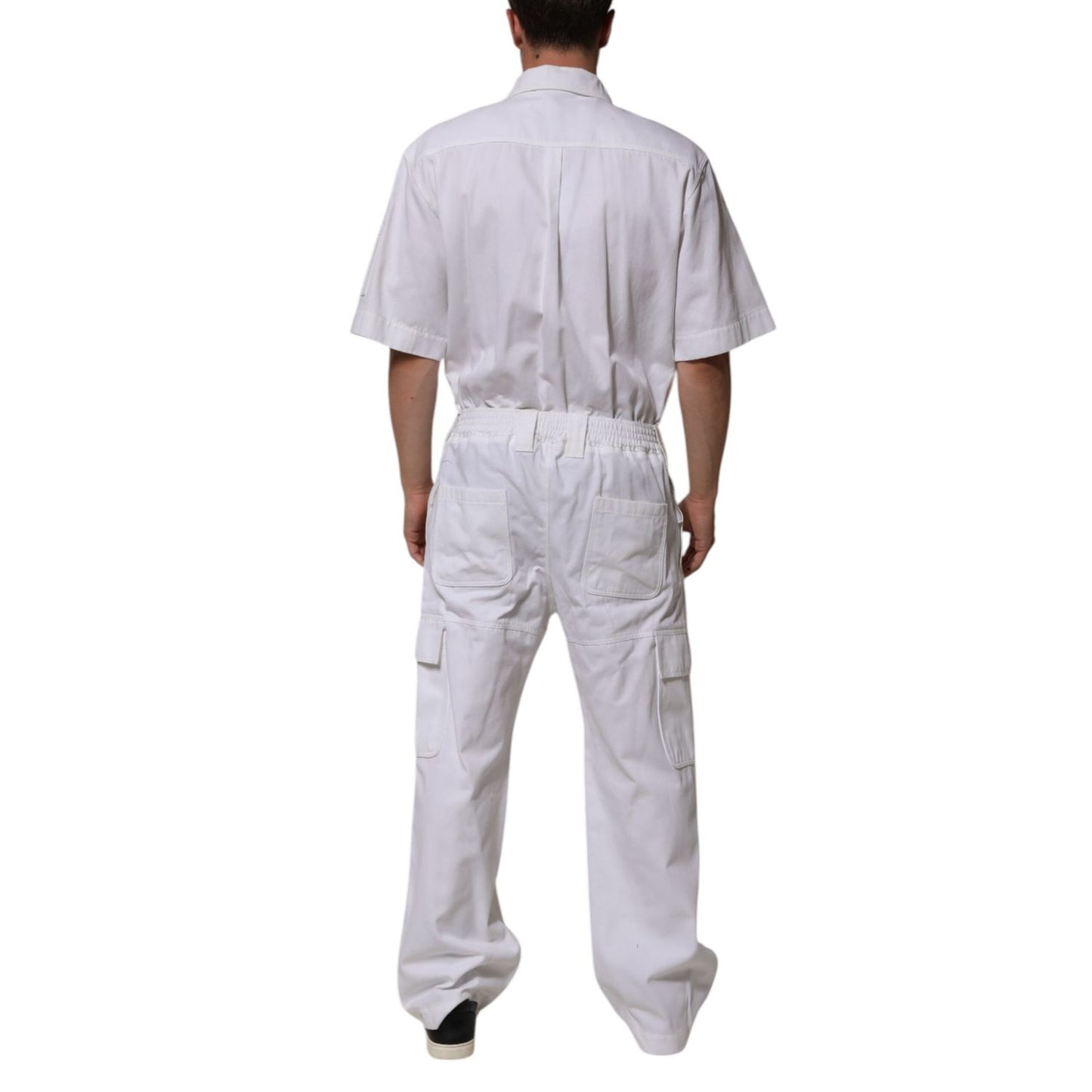 Dolce & Gabbana White Barcode Patch Utility Zip Jumpsuit Pants