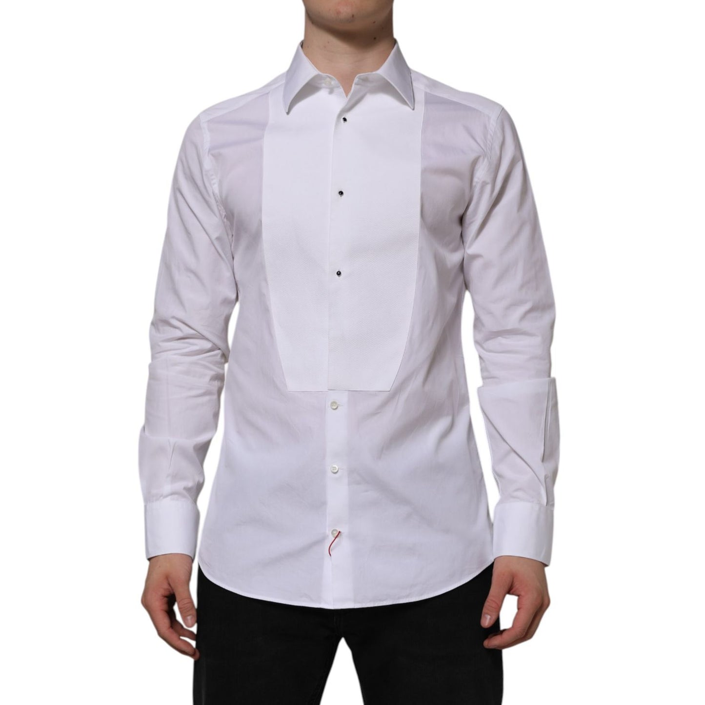 Dolce & Gabbana White Bib Cotton Popline GOLD Men Formal Shirt, slim fit, classic neck, long sleeves, button down, made in Italy.