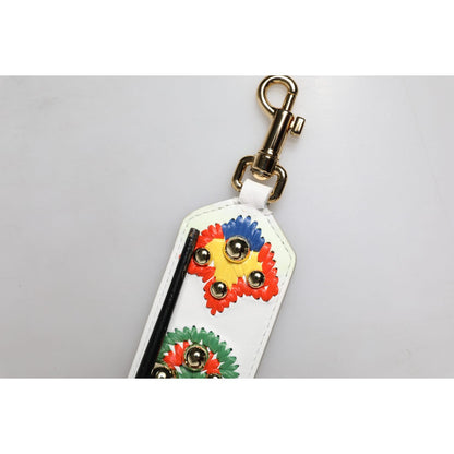 Dolce & Gabbana White Calfskin Raffia Embroidered Patchwork Shoulder Strap
