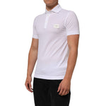 Dolce & Gabbana White Collared Short Sleeves Polo T-shirt, featuring button closure and logo, made from 100% cotton, worn by a male model.