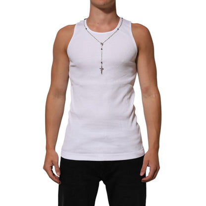 Dolce & Gabbana White Cotton Chain Necklace Tank Top T-shirt