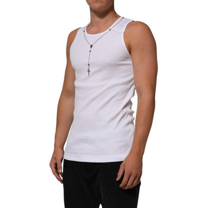 Dolce & Gabbana White Cotton Chain Necklace Tank Top T-shirt