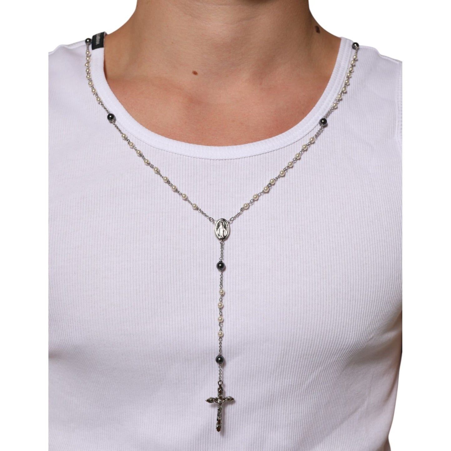 Dolce & Gabbana White Cotton Chain Necklace Tank Top T-shirt