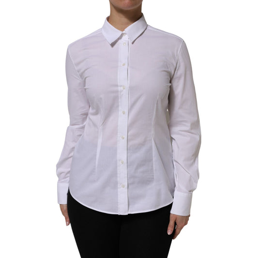 Dolce & Gabbana White Cotton Collared Buttoned Dress Shirt Top on model showcasing formal style.