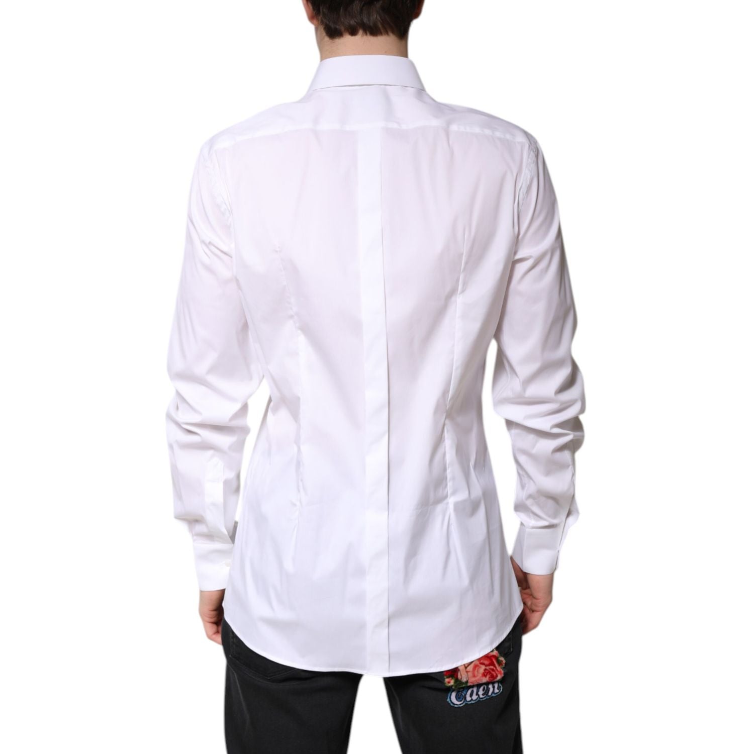 Dolce & Gabbana White Cotton Collared GOLD FormalDress Shirt