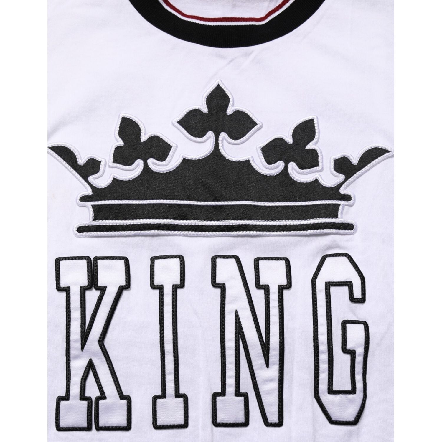 Dolce & Gabbana White Cotton Crown King Embroidery T-shirt