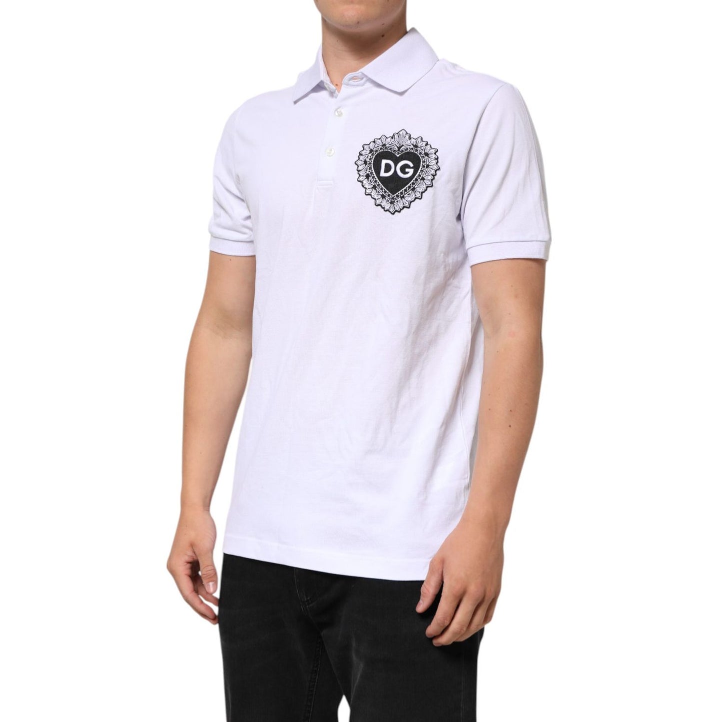 Dolce & Gabbana White Cotton DG Heart Logo Embroider T-shirt