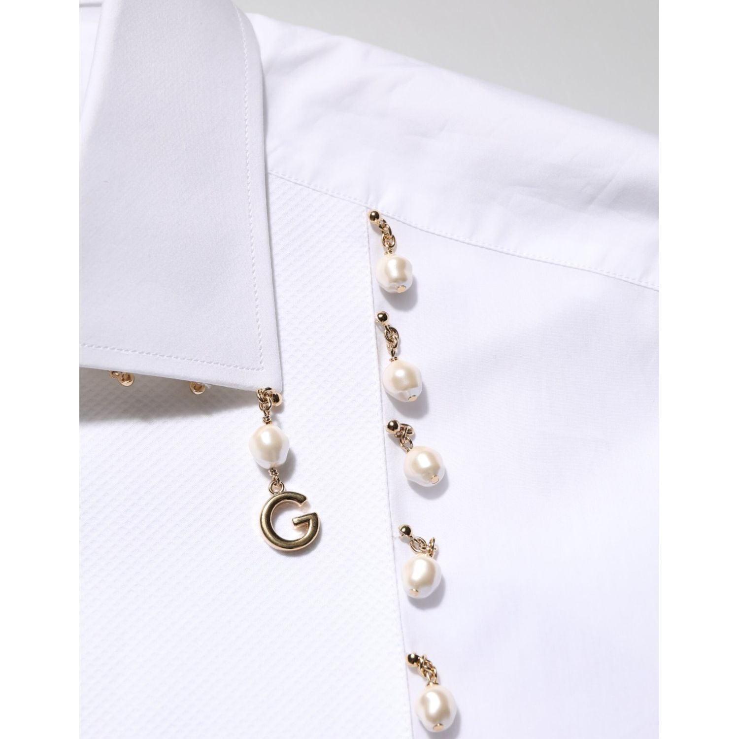 Dolce & Gabbana White Cotton DG Logo Pearl GOLD Formal Shirt