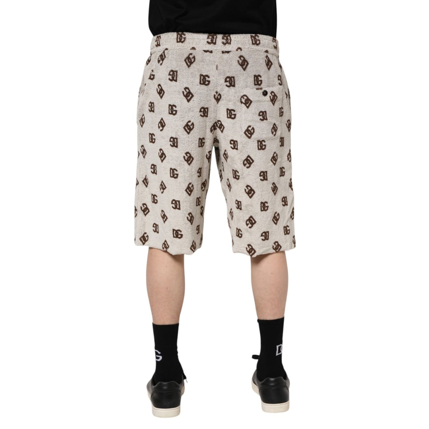 Dolce & Gabbana White Cotton DG Mania Print Men Bermuda Shorts