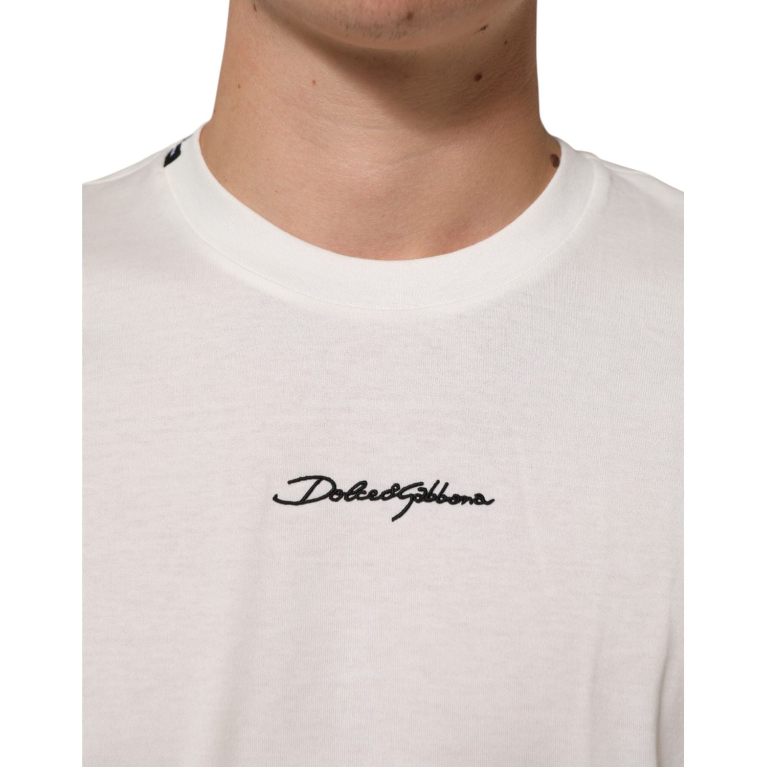 Dolce & Gabbana White Cotton Logo Print Crew Neck Men T-shirt