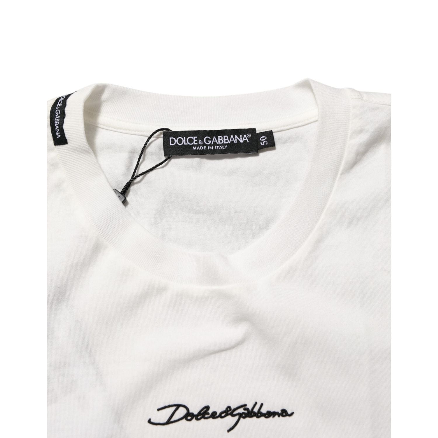 Dolce & Gabbana White Cotton Logo Print Crew Neck Men T-shirt