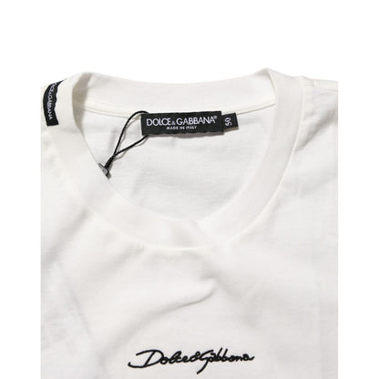 Dolce & Gabbana White Cotton Logo Print Crew Neck Men T-shirt