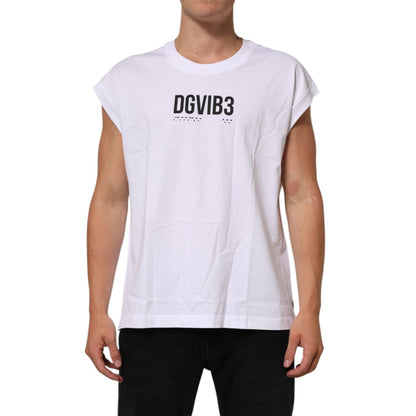 Dolce & Gabbana White Cotton Sleeveless Printed Tank T-shirt