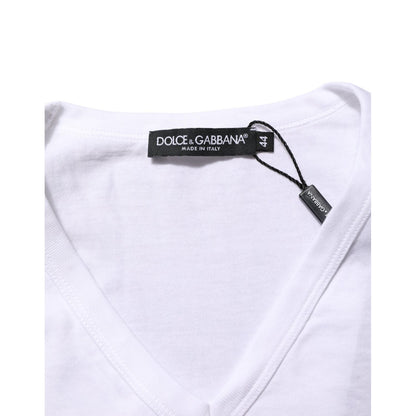 Dolce & Gabbana White Cotton V-Neck Short Sleeves T-shirt