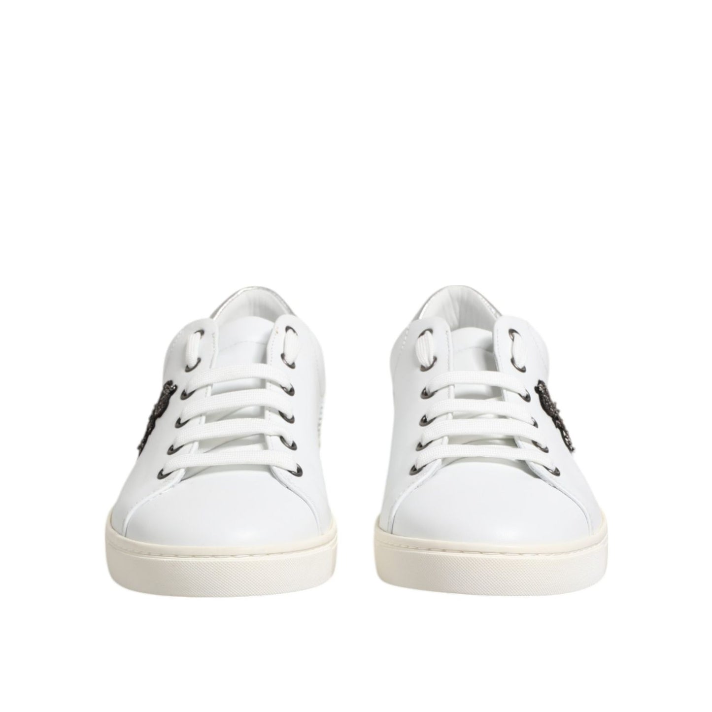 Dolce & Gabbana White Crown Bee Leather Low Top Sneakers Shoes made of calf leather and lambskin with rubber sole and lace-up closure.