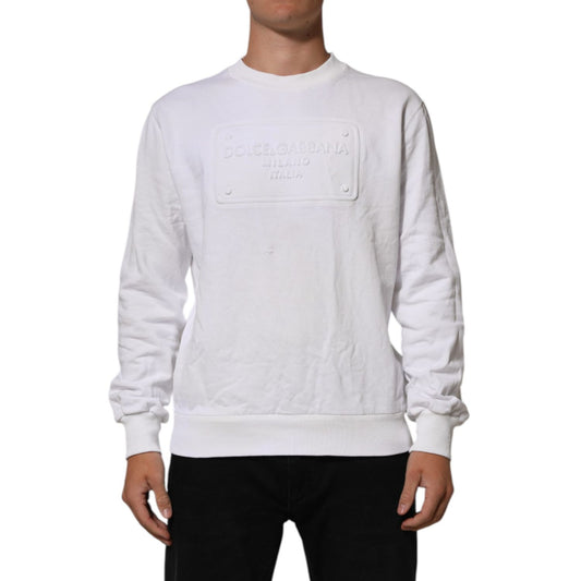 Dolce & Gabbana White Embossed Logo Men Sweatshirt Sweater in premium cotton, perfect for stylish comfort and casual elegance.