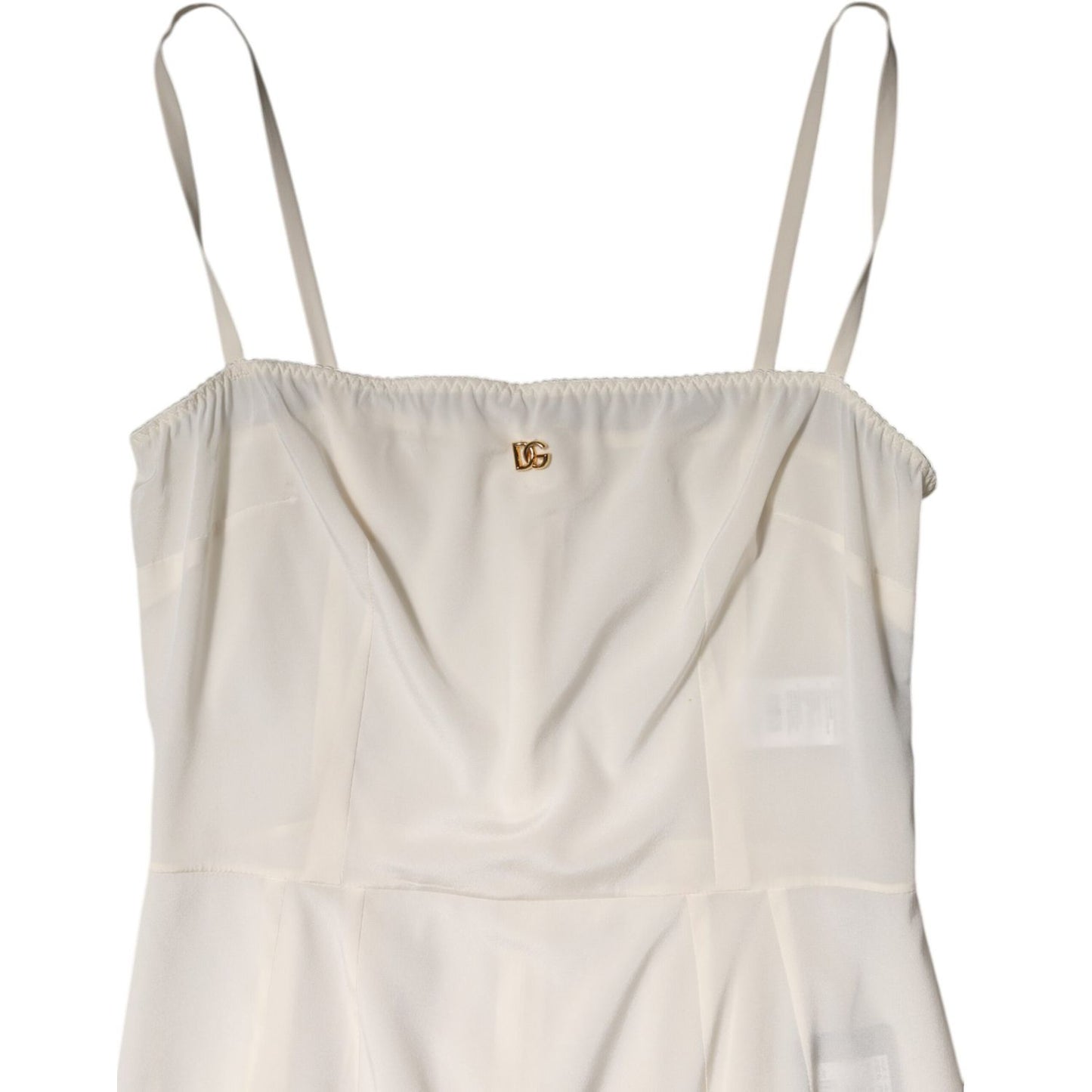 Dolce & Gabbana White Full Slip DG Logo Silk Dress Sleepwear