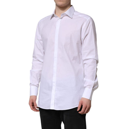 Dolce & Gabbana White GOLD Cotton Long Sleeves Formal Shirt with button closure and classic neck, made in Italy.