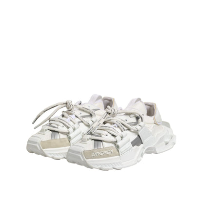 Dolce & Gabbana White Gray Low Top Space Sneakers Shoes with lace-up closure and logo details.