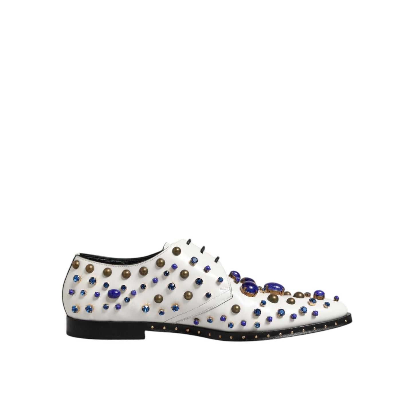 Dolce & Gabbana White Leather Crystals Embellished Dress Shoes