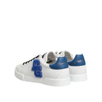 Dolce & Gabbana White Leather DG Logo Low Top Sneakers Shoes with blue detailing and iconic branding, crafted for comfort and style.