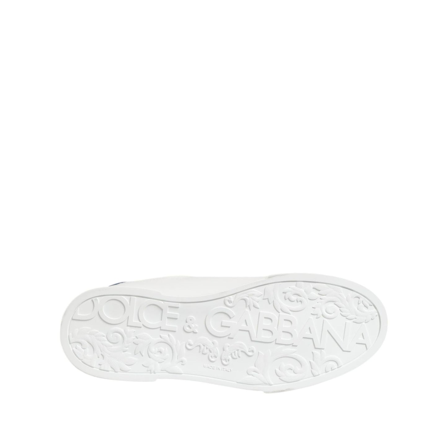 Sole view of Dolce & Gabbana White Leather DG Logo Low Top Sneakers Shoes