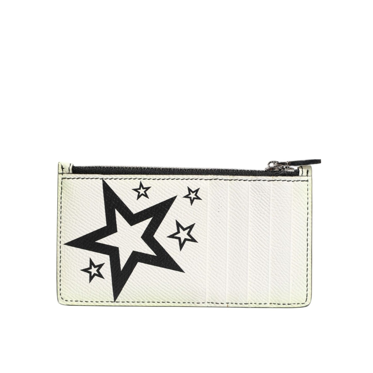 Dolce & Gabbana White Leather Douphin DG Logo Star Print Card Holder Wallet