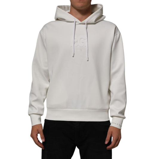 Dolce & Gabbana White Logo Hooded Men Sweatshirt Sweater, premium cotton, crisp white, iconic logo, luxury casual wear.