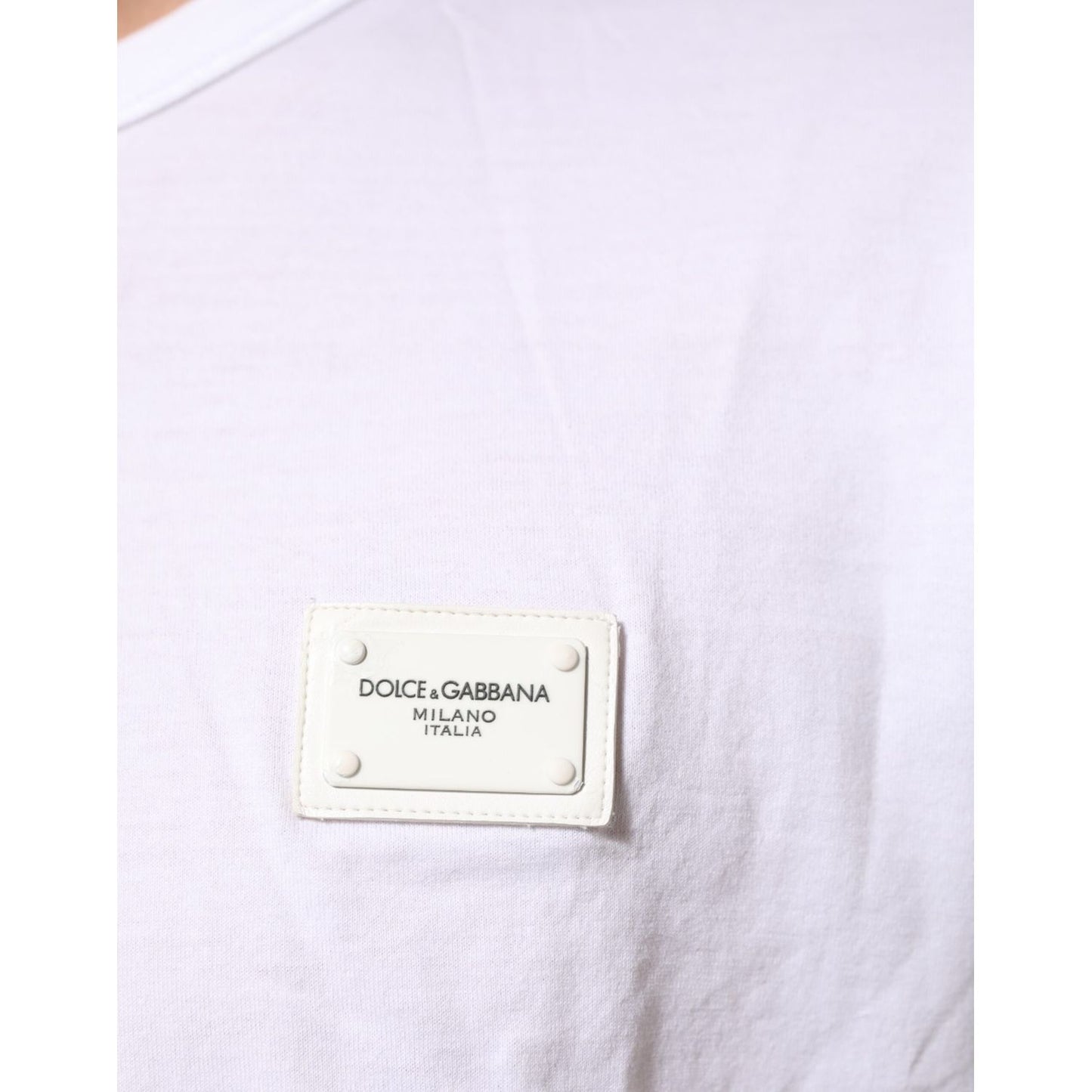 Dolce & Gabbana White Logo Plaque Cotton Crew Neck T-shirt