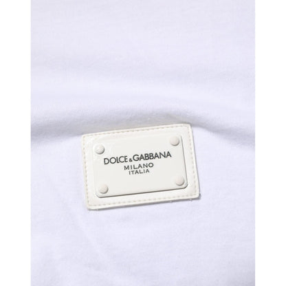 Dolce & Gabbana White Logo Plaque Cotton Crew Neck T-shirt