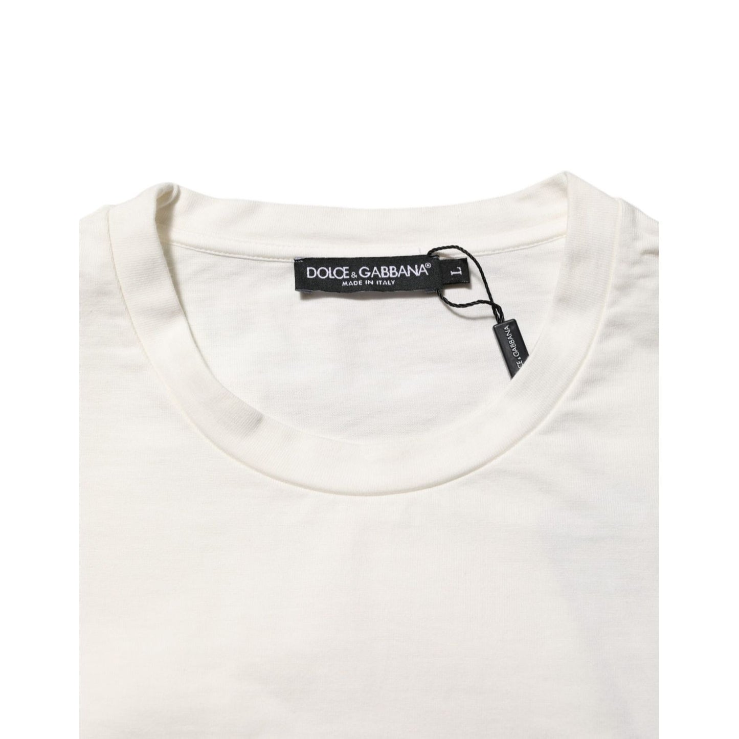 Dolce & Gabbana White Logo Print Cotton Crew Neck Men T-shirt
