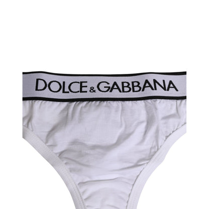 Dolce & Gabbana White Logo Waistband Modal Cotton Thong Underwear