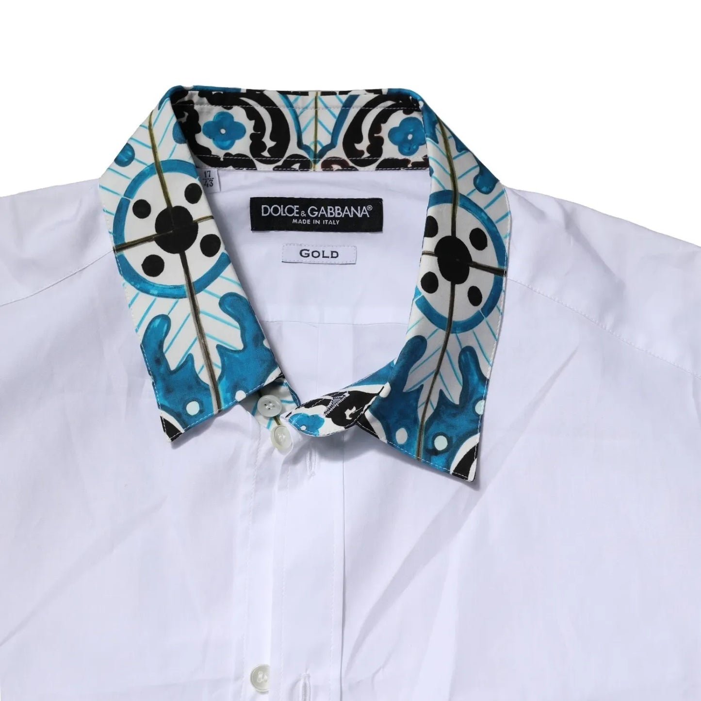 Dolce & Gabbana White Majolica Detailing GOLD Dress Shirt